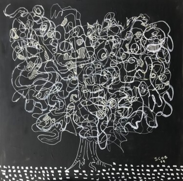 Schilderij getiteld "Arbre" door Scob, Origineel Kunstwerk, Acryl Gemonteerd op Frame voor houten brancard