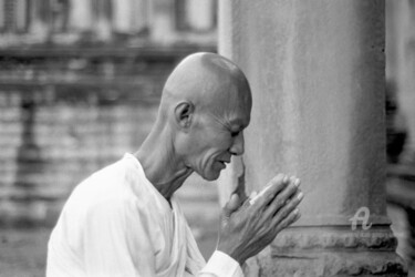 Photography titled "Monk praying in a t…" by Scott Gregory Banner, Original Artwork, Analog photography