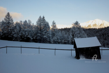 Photography titled "Wooden hut and snow…" by Scott Gregory Banner, Original Artwork, Digital Photography