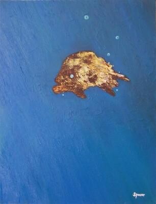 Malerei mit dem Titel "Turtlefish" von Scott Spencer, Original-Kunstwerk, Öl