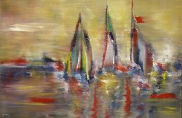 Painting titled "Setting Sail" by Scott Spencer, Original Artwork, Oil Mounted on Wood Stretcher frame