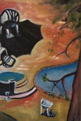 Peinture intitulée "Poolside" par Scott Spencer, Œuvre d'art originale, Huile Monté sur Châssis en bois