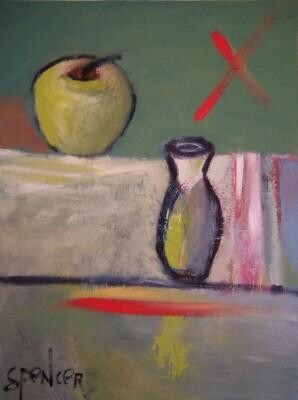 Pittura intitolato "Apple and Vase" da Scott Spencer, Opera d'arte originale, Olio