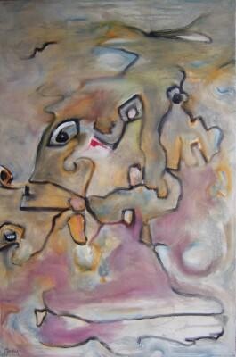 Schilderij getiteld "Sojourn" door Scott Spencer, Origineel Kunstwerk, Olie Gemonteerd op Frame voor houten brancard