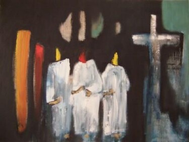 Schilderij getiteld "Religions" door Scott Spencer, Origineel Kunstwerk, Olie Gemonteerd op Frame voor houten brancard