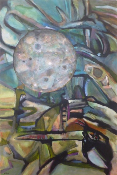 Painting titled "Moonbird" by Scott Spencer, Original Artwork, Oil Mounted on Wood Stretcher frame