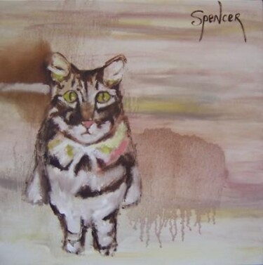 Painting titled "Standing Cat" by Scott Spencer, Original Artwork, Oil