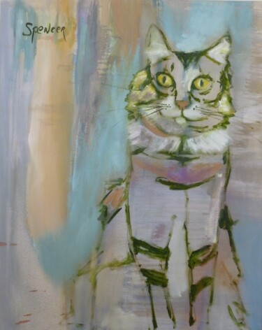 Ζωγραφική με τίτλο "Feline" από Scott Spencer, Αυθεντικά έργα τέχνης, Λάδι Τοποθετήθηκε στο Ξύλινο φορείο σκελετό