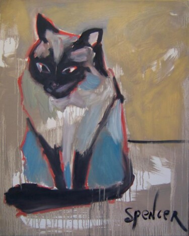 Malarstwo zatytułowany „Siamese” autorstwa Scott Spencer, Oryginalna praca, Olej Zamontowany na Drewniana rama noszy