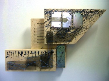 Sculpture titled "Scratching Out Stars" by Scott Hill, Original Artwork, Wood Mounted on Wood Panel