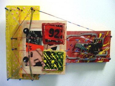Sculpture titled "High Tension Wires" by Scott Hill, Original Artwork, Wood Mounted on Wood Panel