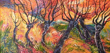Painting titled "Hétnapfa / Sun Trees" by Csilla Krisztina Schneider, Original Artwork, Oil