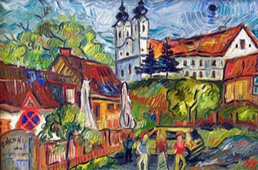 Painting titled "Tihanyi séta / Jaun…" by Csilla Krisztina Schneider, Original Artwork, Oil