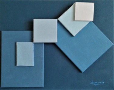 Sculpture titled "Nuances bleu" by Sculpeinte Concept Dany, Original Artwork, Acrylic Mounted on Wood Stretcher frame