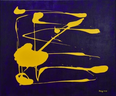 Painting titled "Jet jaune violet" by Sculpeinte Concept Dany, Original Artwork, Acrylic Mounted on Wood Stretcher frame