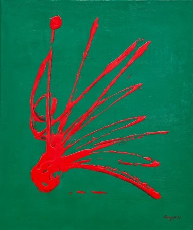 Painting titled "Jet rouge vert" by Sculpeinte Concept Dany, Original Artwork, Acrylic Mounted on Wood Stretcher frame