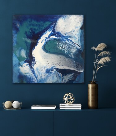 Painting titled "Ocean" by Hélène Lusignan, Original Artwork, Resin Mounted on Wood Stretcher frame