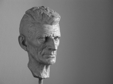 「Samuel Beckett」というタイトルの彫刻 Mikhail Iakovlevによって, オリジナルのアートワーク, ブロンズ ウッドパネルにマウント
