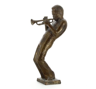 Sculptuur getiteld "Miles Davis sculptu…" door Mikhail Iakovlev, Origineel Kunstwerk, Bronzen Gemonteerd op Metaal