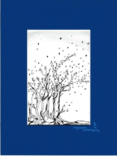 Drawing titled "arbres à mots" by Scyamn Mesmerizing, Original Artwork, Ink