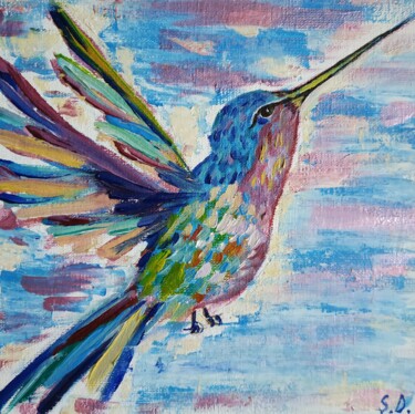 Картина под названием "Flying hummingbird 1" - Svitlana Duvanova, Подлинное произведение искусства, Акрил Установлен на карт…