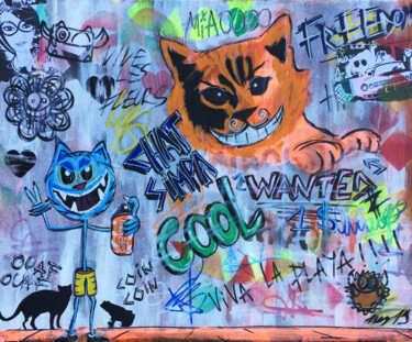 Pintura intitulada "Chat graff" por Seb Paul Michel, Obras de arte originais, Acrílico Montado em Armação em madeira