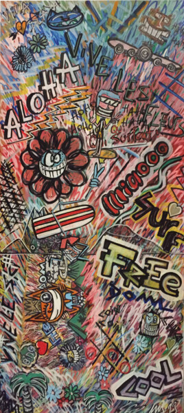 Картина под названием "Miaooo, cool, free…" - Seb Paul Michel, Подлинное произведение искусства, Акрил Установлен на Деревян…