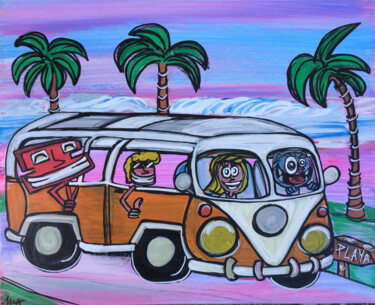 Painting titled "Playa" by Seb Paul Michel, Original Artwork, Acrylic Mounted on Wood Stretcher frame