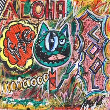 Pintura intitulada "Aloha et cool miaoo…" por Seb Paul Michel, Obras de arte originais, Acrílico