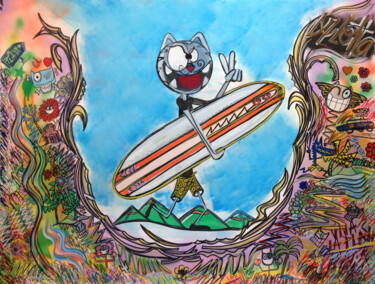 Картина под названием "Vive le surf et la…" - Seb Paul Michel, Подлинное произведение искусства, Акрил