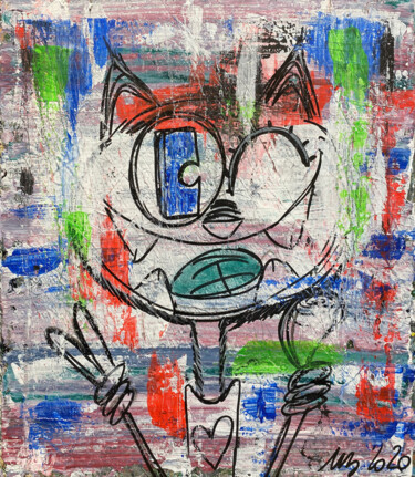 Painting titled "Abstraction miaou" by Seb Paul Michel, Original Artwork, Acrylic