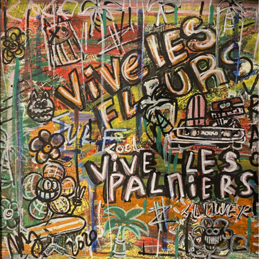 Painting titled "Vive les palmiers e…" by Seb Paul Michel, Original Artwork, Acrylic Mounted on Cardboard