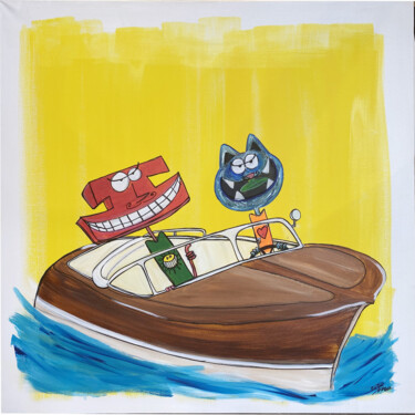 Malerei mit dem Titel "Vive le bateau" von Seb Paul Michel, Original-Kunstwerk, Acryl Auf Keilrahmen aus Holz montiert