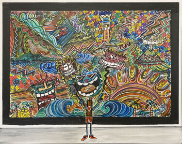 Malerei mit dem Titel "Miaooo et peintre" von Seb Paul Michel, Original-Kunstwerk, Acryl Auf Keilrahmen aus Holz montiert