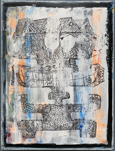 Schilderij getiteld "Cool Totem" door Seb Paul Michel, Origineel Kunstwerk, Acryl Gemonteerd op Frame voor houten brancard