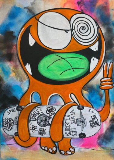 Картина под названием "Vive le skate" - Seb Paul Michel, Подлинное произведение искусства, Акрил Установлен на Деревянная ра…