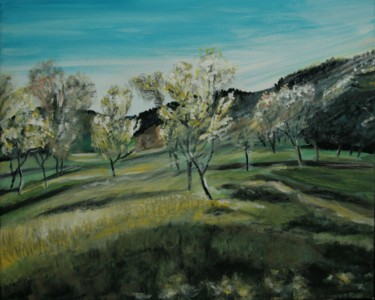 Schilderij getiteld "Trees in grassland…" door Bas Van Bemmel, Origineel Kunstwerk, Gouache
