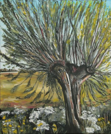 Pintura titulada "Solitary willow tre…" por Bas Van Bemmel, Obra de arte original, Gouache