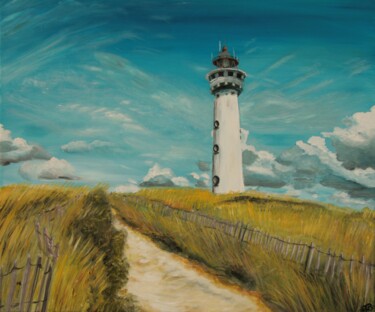 Painting titled "Lighthouse Egmond a…" by Bas Van Bemmel, Original Artwork, Gouache