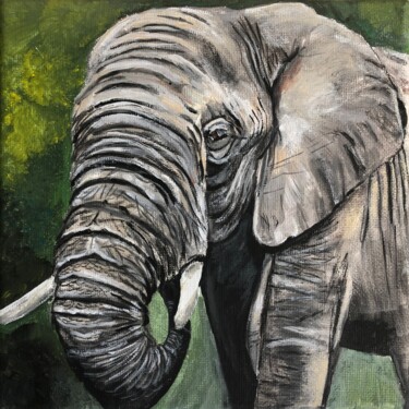 Schilderij getiteld "Head of Elephant" door Bas Van Bemmel, Origineel Kunstwerk, Gouache
