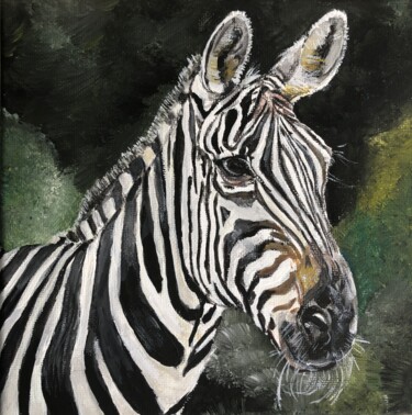 Painting titled "Head of Zebra" by Bas Van Bemmel, Original Artwork, Gouache