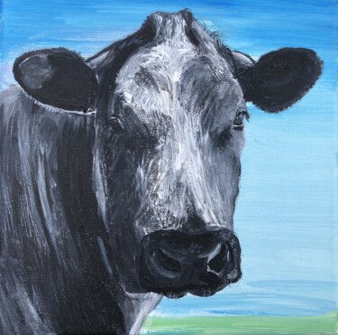 Painting titled "Head of gray cow" by Bas Van Bemmel, Original Artwork, Gouache