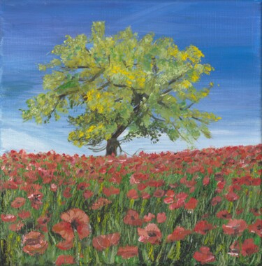 Картина под названием "Solitaire tree with…" - Bas Van Bemmel, Подлинное произведение искусства, Гуашь