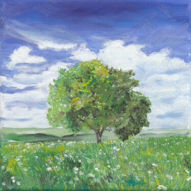 Painting titled "Solitaire tree in m…" by Bas Van Bemmel, Original Artwork, Gouache