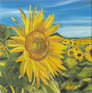 Pintura titulada "One blooming sunflo…" por Bas Van Bemmel, Obra de arte original, Gouache
