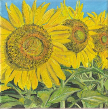 Pintura titulada "Three blooming sunf…" por Bas Van Bemmel, Obra de arte original, Gouache