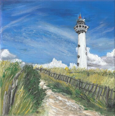 Painting titled "White lighthouse Eg…" by Bas Van Bemmel, Original Artwork, Gouache