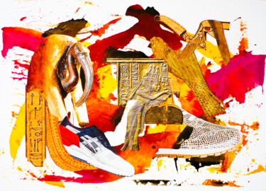 Collagen mit dem Titel "Ancient Runners  A3" von Sebastian Herrling, Original-Kunstwerk, Collagen