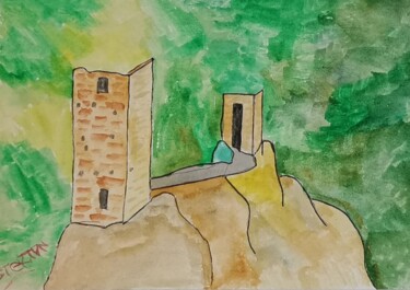 Malerei mit dem Titel "Peyrusse le roc" von Sebastian Ponchaut (sterton), Original-Kunstwerk, Aquarell