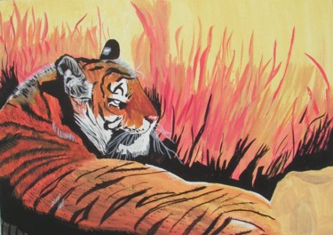 Peinture intitulée "le tigre" par Sebastian Ponchaut (sterton), Œuvre d'art originale, Aquarelle